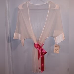 Cinema By Etoile Vintage Sheer Robe with Satin Trim Pink Ribbon